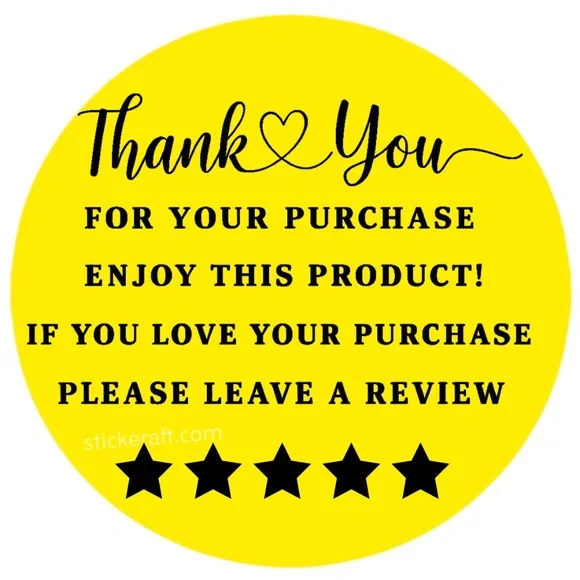 Thank You for Purchase Stickers – 2 Inch, 5 Star Review Labels – 100 PCS NEW - Picture 5 of 15
